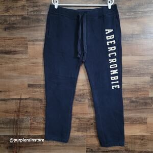 Abercrombie & Fitch Logo Fleece Joggers L Sweatpants Pockets Stretch Navy